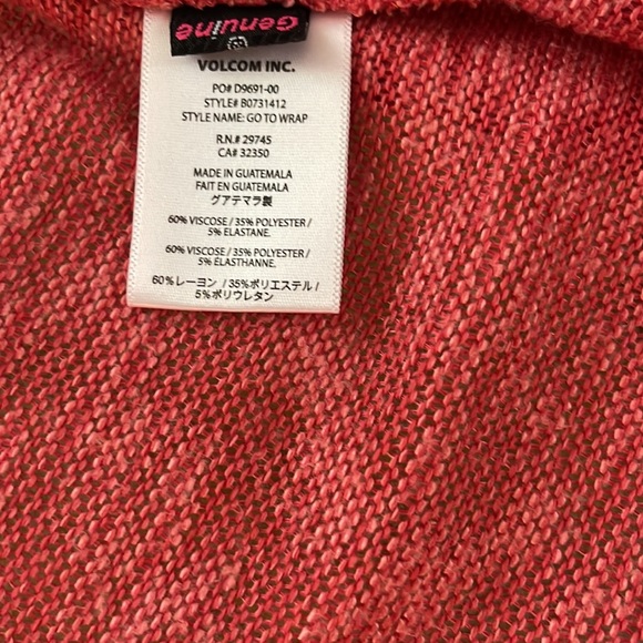Volcom Style GO TO WRAP Salmon Lightweight Open Cardigan - Picture 3 of 4
